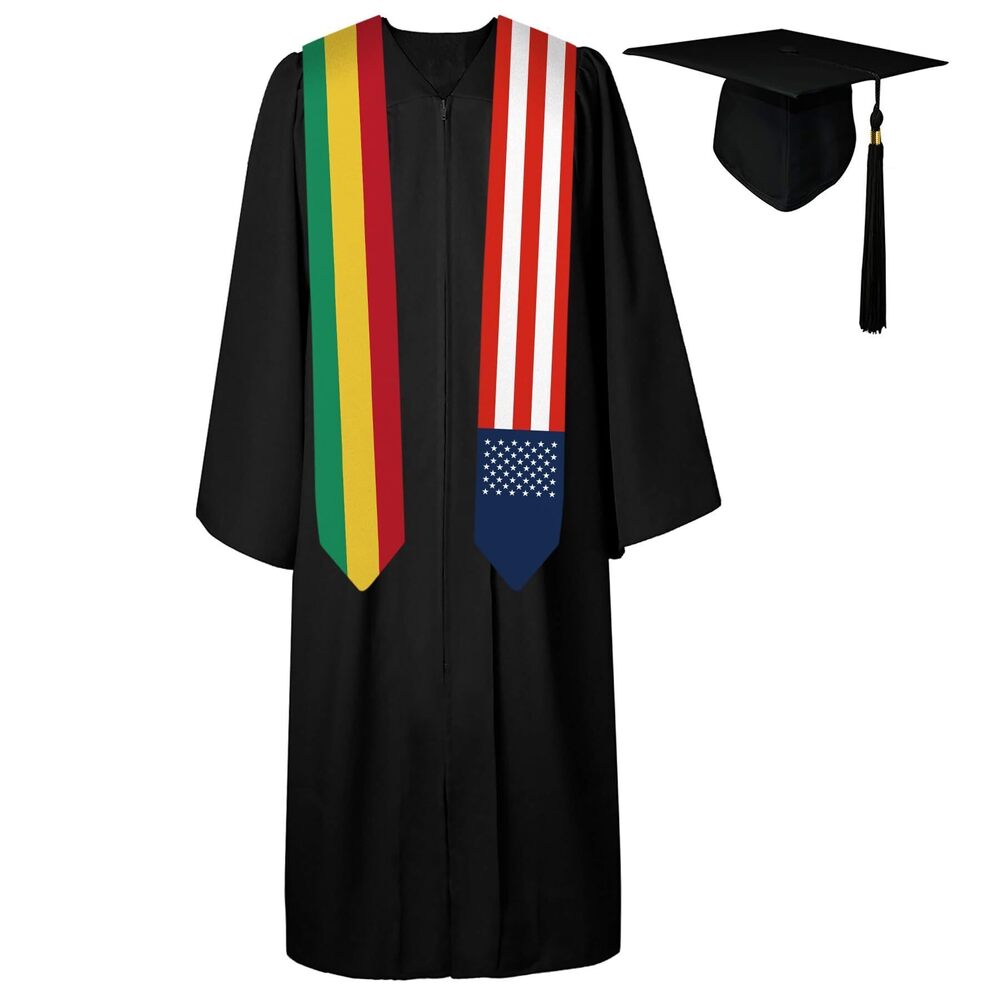 1295 72 Inch Guinea Flag and USA Flag Graduation Sash Unisex Adults